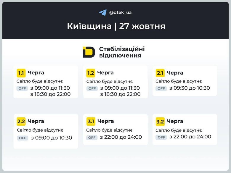 Відключення світла 27 жовтня. Що відомо?