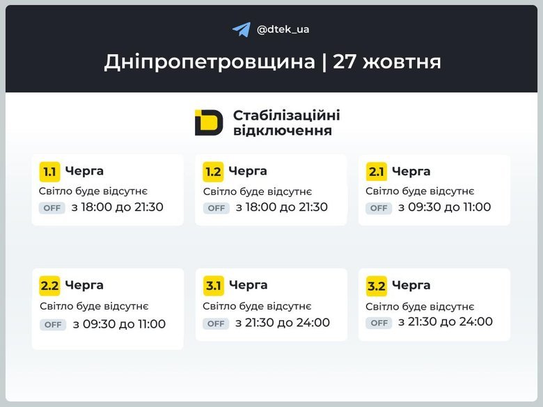 Відключення світла 27 жовтня. Що відомо?