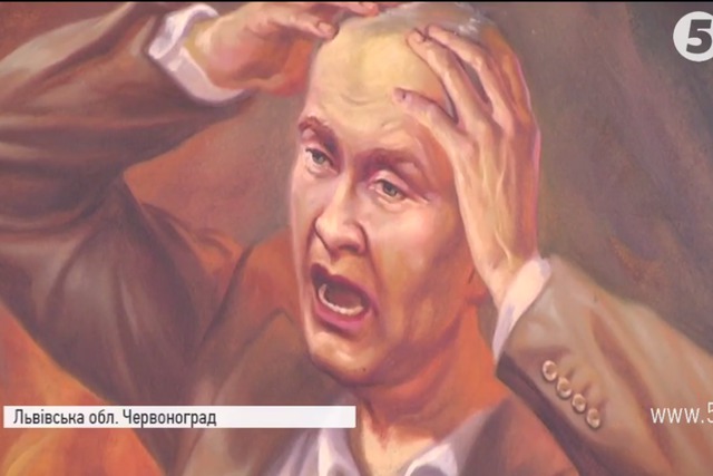 Mural depicting Putin burning in hell painted in Lviv region сhurch 05