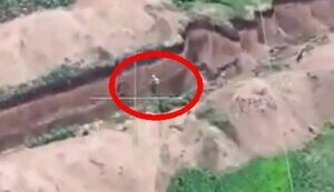 Russian motorized assault soldier flies into anti-tank ditch at full speed. VIDEO