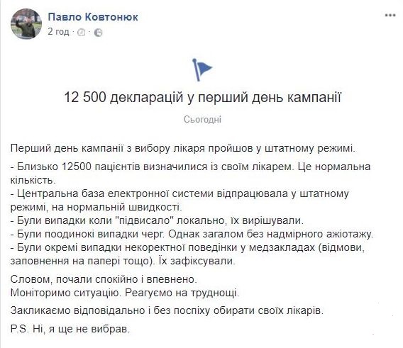 За перший день зі своїм лікарем визначилося 12 500 українців, - МОЗ 01