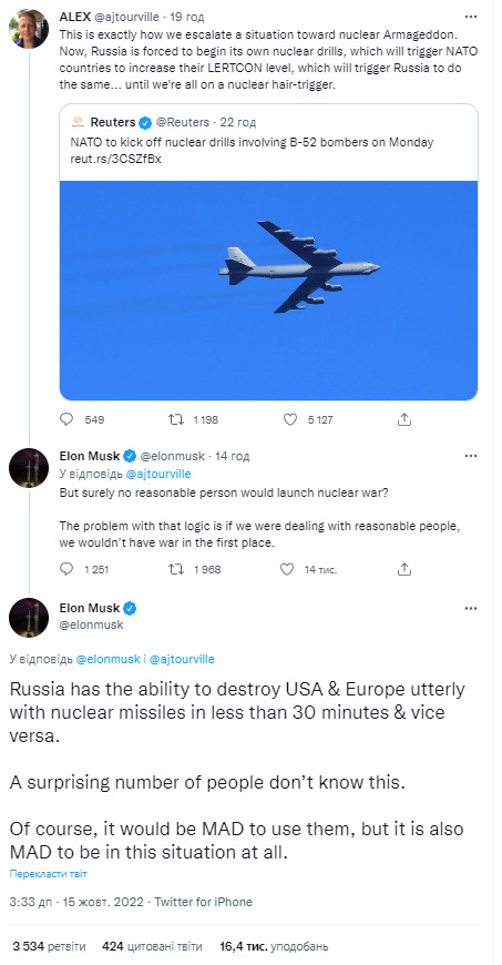 Росія ядерною зброєю може знищити США і Європу за пів години, - Маск 01