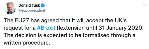 Страны-члены ЕС согласились отложить Brexit до 31 января 2020 года, - Туск 01