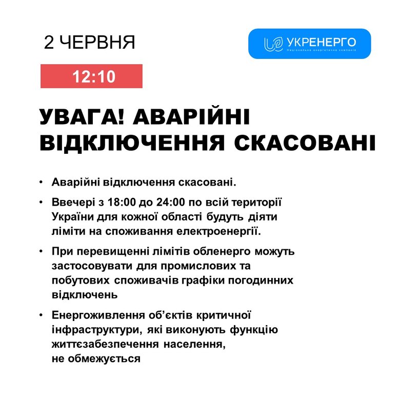 укренерго стабілізаційні відключення