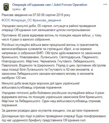 За добу найманці РФ здійснили 40 обстрілів. Двох українських воїнів поранено, - прес-центр ОС 01 За добу найманці РФ здійснили 40 обстрілів. Двох українських воїнів поранено, - прес-центр ОС 01