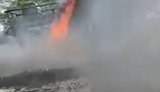 A Russian supporter showed the aftermath of a drone strike on Russian military equipment