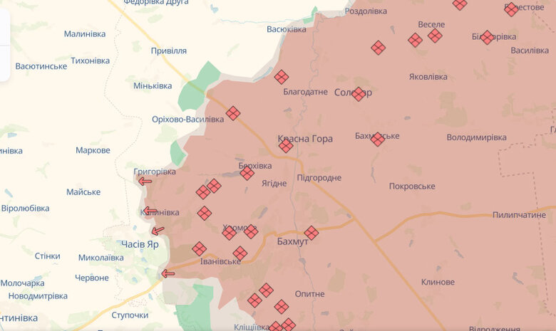 Ворог має просування у Часовому Яру, Максимільянівці та біля Цукуриного, - DeepState