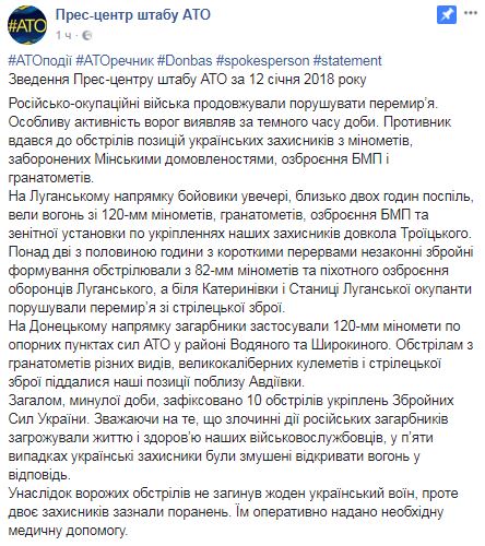 Сутки в АТО: враг 10 раз нарушил перемирие, ранено двое украинских воинов 01 Сутки в АТО: враг 10 раз нарушил перемирие, ранено двое украинских воинов 01