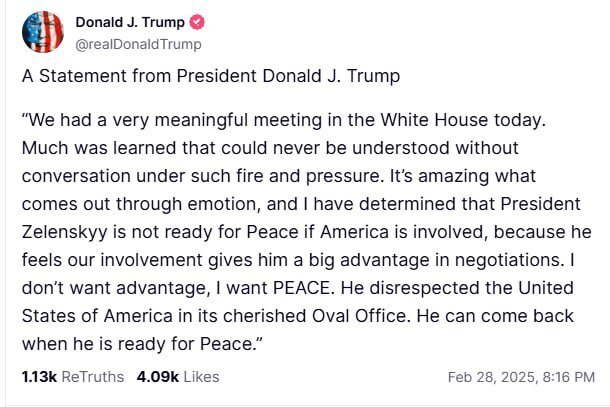Trump said Zelenskyy was not ready for peace