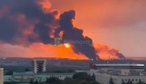 Burning oil depots have shrouded Stavropol region in thick smoke following night-time attack by Ukrainian drones. VIDEO