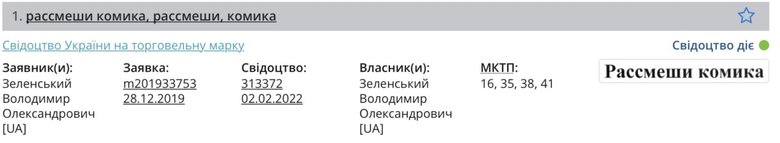 Зеленський зареєстрував російськомовну торговельну марку Рассмеши комика 01