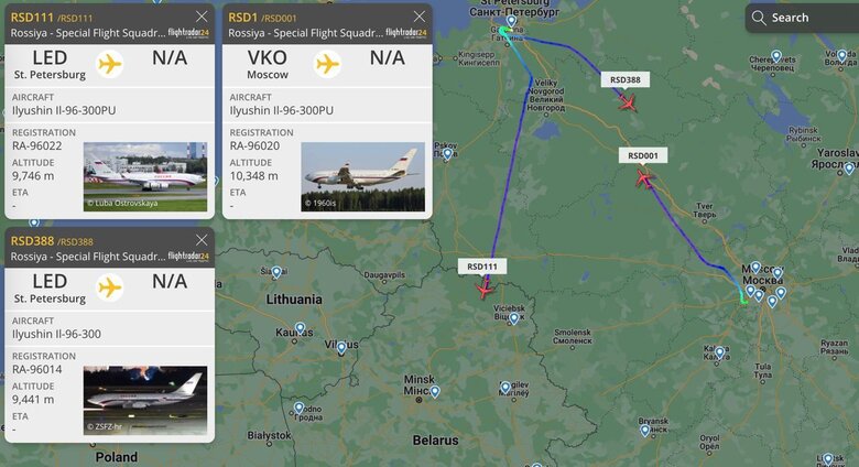 Immediately, three of Putin’s planes flew into sky to disguise his way to Belarus 01