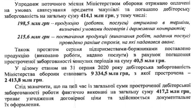 Дебиторская задолженность Минобороны составляет 9,3 млрд грн, - StateWatch 01 Дебиторская задолженность Минобороны составляет 9,3 млрд грн, - StateWatch 01