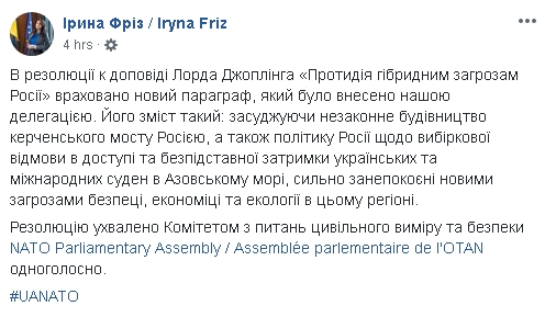 Комітет НАТО одноголосно засудив будівництво Керченського моста, - Фріз 01