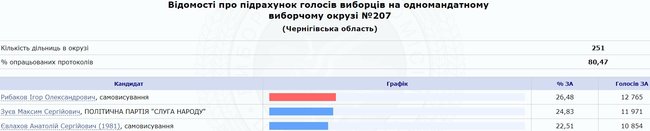 По 207 округу на Черниговщине побеждает самовыдвиженец Рыбаков 04