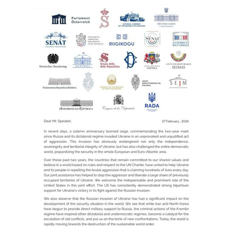 Відкритий лист спікерів парламентів до Майка Джонсона