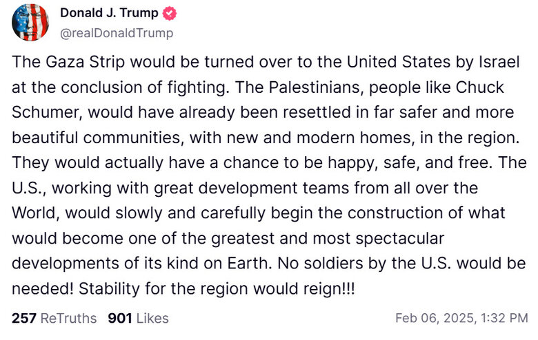 Трамп заявив, що Ізраїль передасть Сектор Гази США