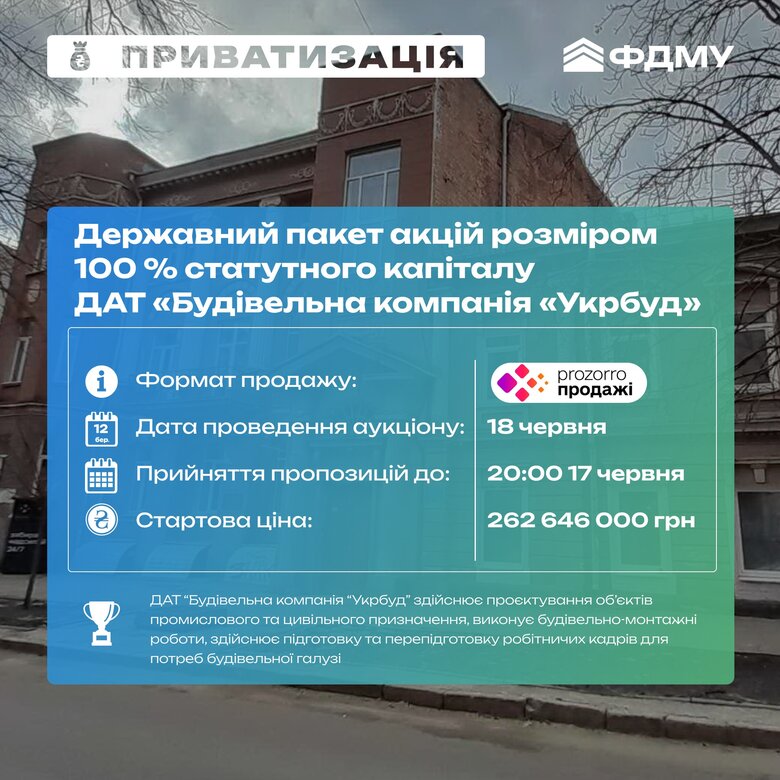 Фонд держмайна виставив на аукціон компанію "Укрбуд"