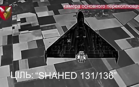 Український дрон-перехоплювач у найдрібніших деталях зафільмував знищення ворожого "Шахеда". ВIДЕО