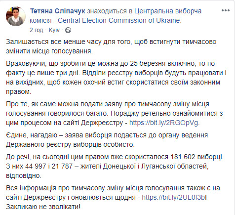 Місце голосування вже змінили 182 тис. українців, - ЦВК 01