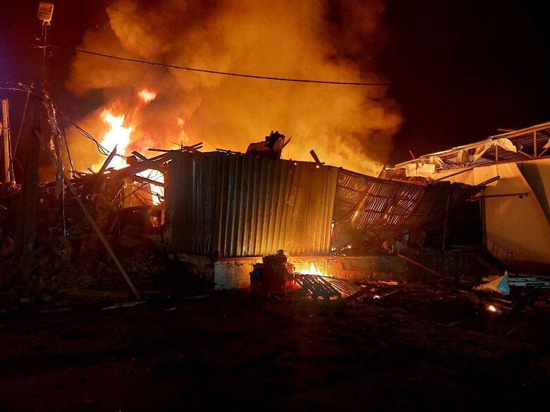 Russian strike on a meat processing plant in Bohodukhiv
