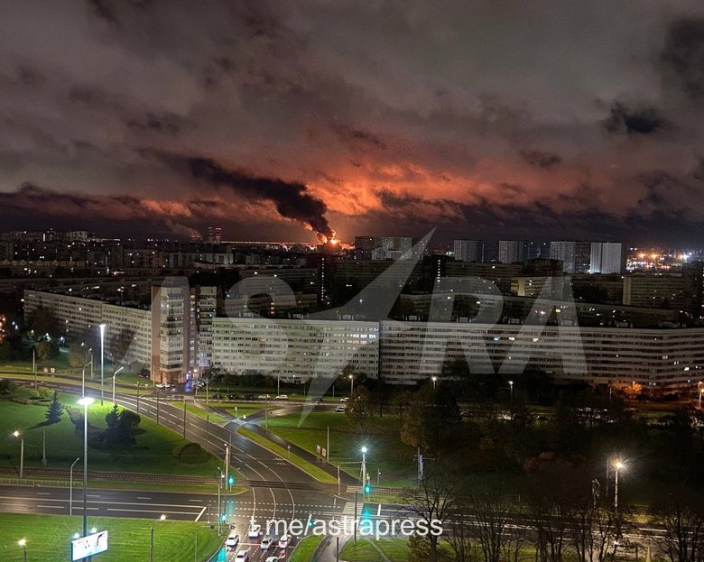 A St Petersburg oil terminal is on fire
