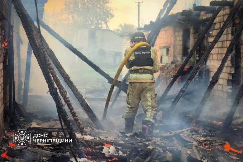 In Chernihiv Oblast, following Russian strikes, emergency services extinguished the fires: three people were injured
