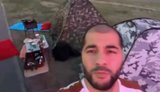 Tents near a petrol station in Russia