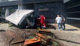 Road accident in Kyiv’s Holosiivskyi district: car was propelled onto restaurant’s summer terrace following collision between two BMWs. VIDEO&PHOTOS