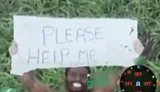 African mercenary in Russian army walks naked across battlefield with "Please help me" sign. VIDEO