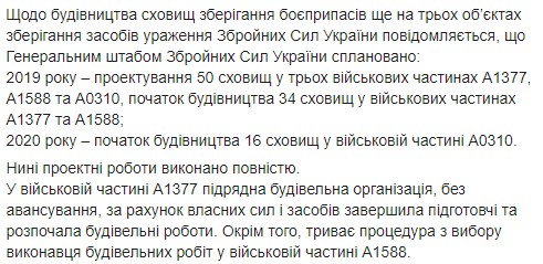 Відставання за термінами будівництва сховищ боєприпасів почалося ще навесні: матеріали передано в ДБР, на підрядників подано позови до суду, - Генштаб ЗСУ 02