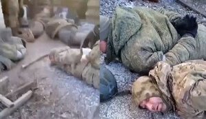 Бійці розклали по двору приватного обійстя дев’ятьох полонених росіян і проводять перший допит. ВIДЕО