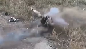 Suicidal occupier thrown into air and hit to ground by grenade planted under his bulletproof vest. VIDEO