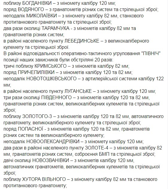 Один український воїн загинув, девять зазнали поранень і травм, поранено сімох терористів. За добу - 42 ворожі обстріли, - штаб 02