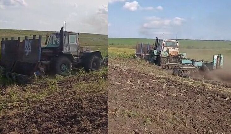 Дистанционно управляемый противоминный трактор ХТЗ обрабатывает поле. ВИДЕО