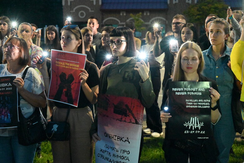A rally was held near Russian Embassy in honor of one-year anniversary of Russian terrorist attack in Olenivka 04