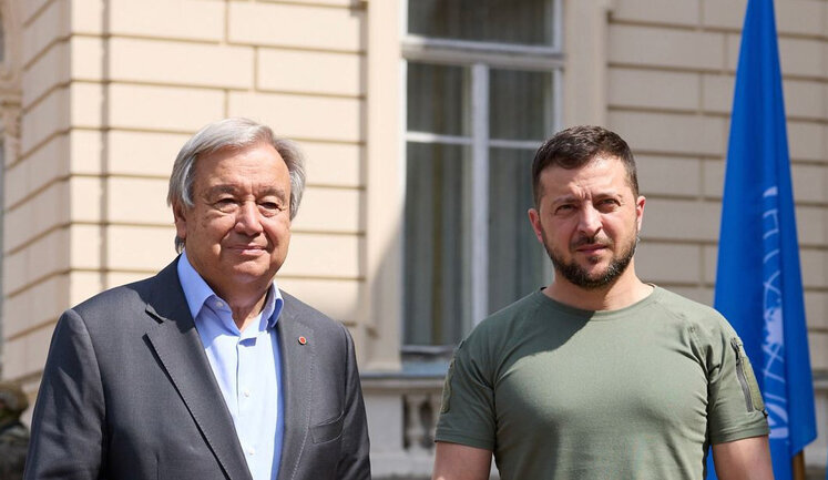 Зеленський на зустрічі з Гутеррішем обговорив експорт зерна і "ядерний шантаж Росії на Запорізькій АЕС". ФОТО
