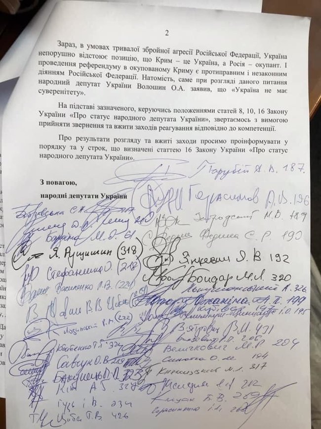 Депутати з Євросолідарності, Голосу і Слуги народу подали заяву в СБУ на Волошина з ОПЗЖ 03