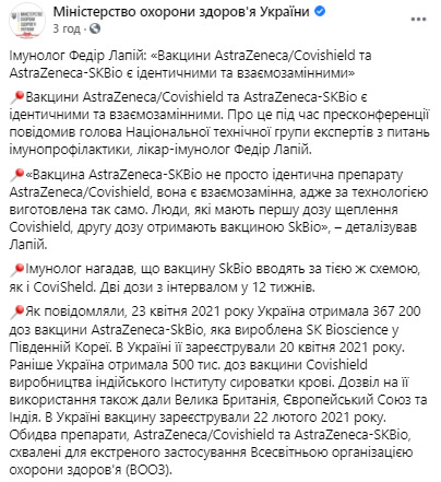 Вакцини AstraZeneca/Covishield і AstraZeneca-SKBio ідентичні і взаємозамінні, - імунолог Лапій 01