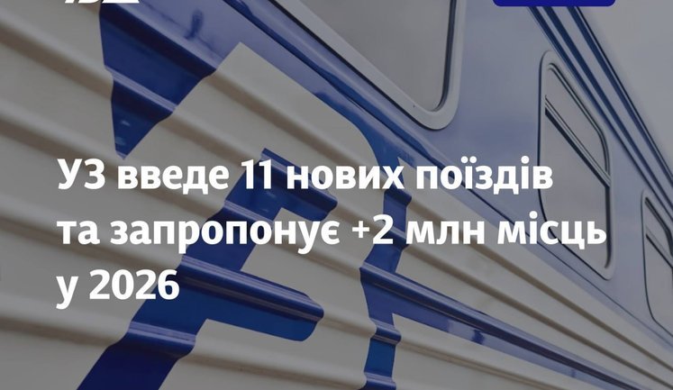 "Укрзализныця" введет 11 новых поездов и предложит 2 миллиона мест в 2026 году