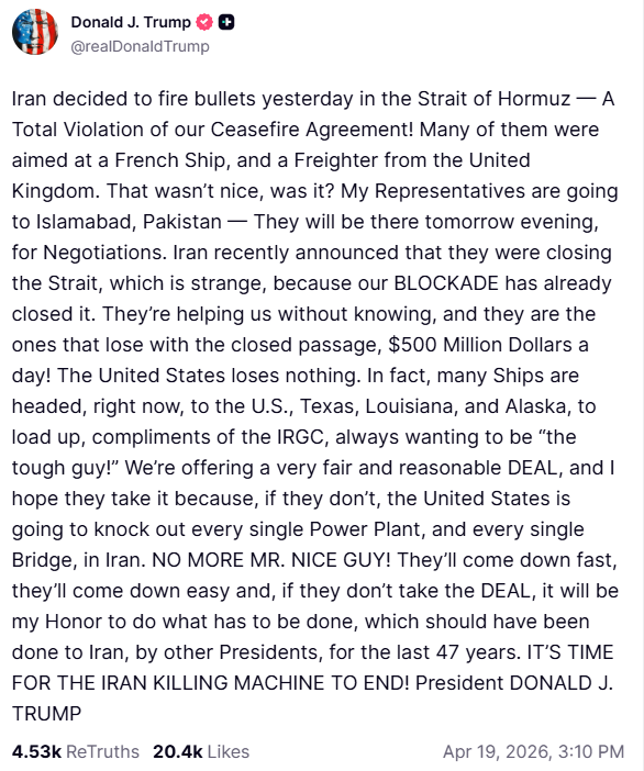 Трамп пригрозил уничтожить каждую электростанцию и мост в Иране