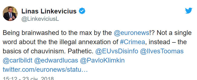 Глава МЗС Литви засудив Euronews за сюжет про окупований Крим без згадки про анексію 01