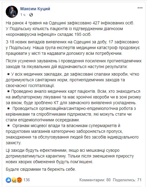 За добу на Одещині зафіксовано 18 нових випадків COVID-19, з них 17 - у Подільську, - ОДА 01