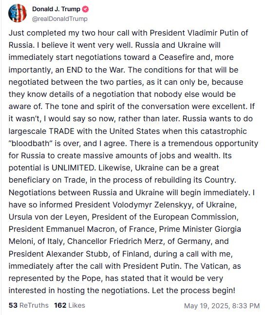Ceasefire in Ukraine: Trump on immediate negotiations