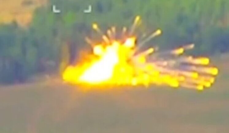 Detonation of Russian "Buk-M3" air defence missile system after being hit by American "Switchblade 600" kamikaze drone. VIDEO