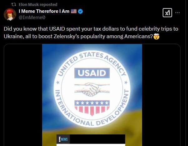 Ілон Маск звинуватив USAID у фінансуванні поїздок зірок США до України